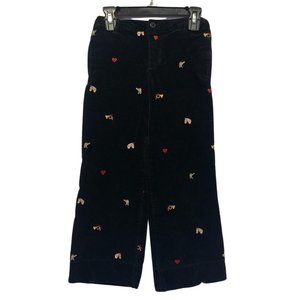 Hartstrings Black Velveteen Embroidered Heart Horse French Horn Christmas Pants